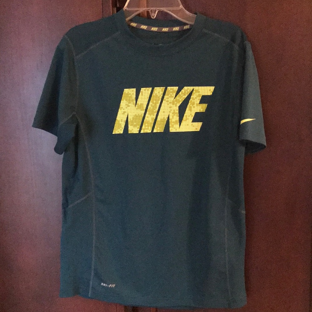 Nike Boys Dark Teal Short Sleeve Tee with Yellow Logo